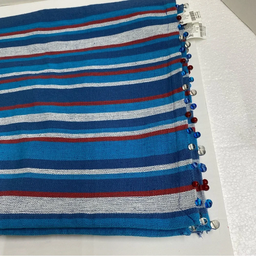 Pier 1 Imports Striped Tapestry Placemats set of 6 Beaded blues red gray Casual